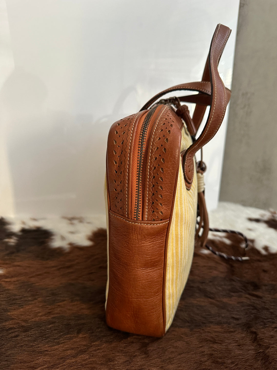 Loewe Striped Canvas & Leather Tote 💛🤎 | Artisanal Craft Meets Everyday Warmth