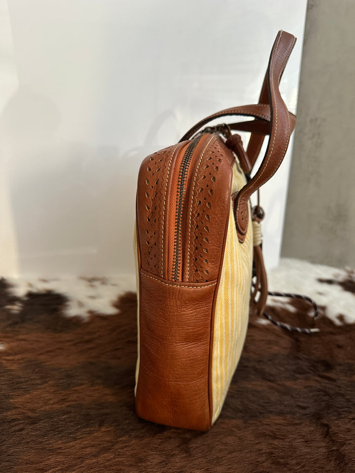 Loewe Striped Canvas & Leather Tote 💛🤎 | Artisanal Craft Meets Everyday Warmth