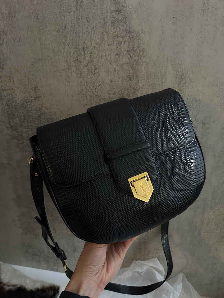Yves Saint Laurent Vintage Lizard-Embossed Crossbody 🖤 | Quiet Power, Refined Edge