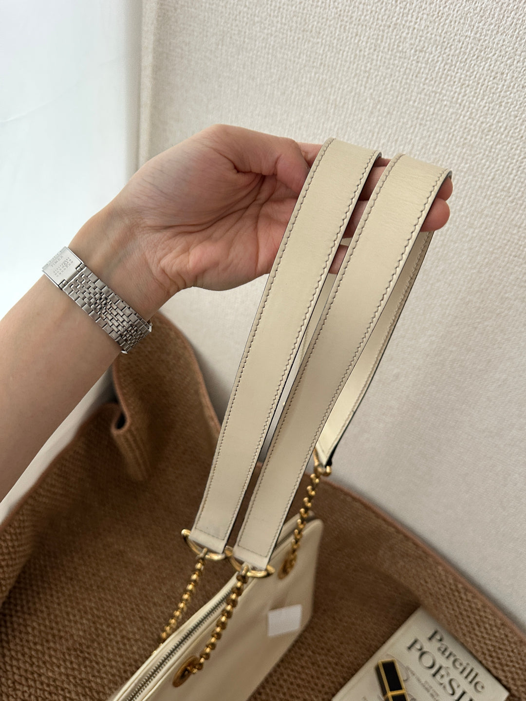 CELINE Fishbone Chain Shoulder Bag — Cream 🤍✨ Elegant & Versatile | Fits iPad