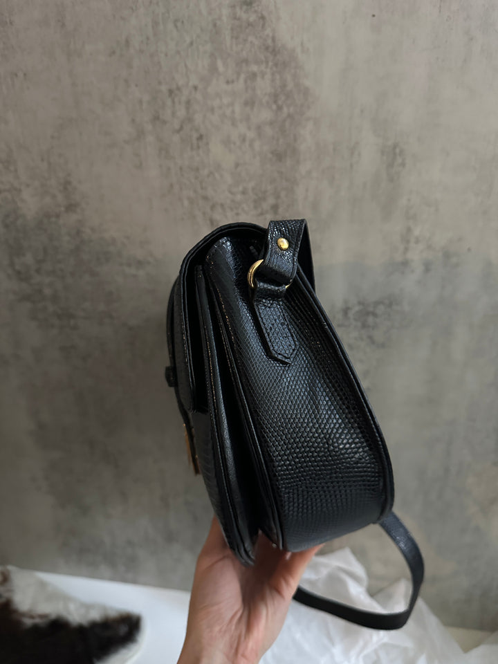 Yves Saint Laurent Vintage Lizard-Embossed Crossbody 🖤 | Quiet Power, Refined Edge