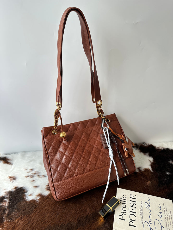 CHANEL Caviar Leather Chain Shoulder Bag 🧡🤎｜Caramel Brown × Spacious Capacity × Classic Chain Design