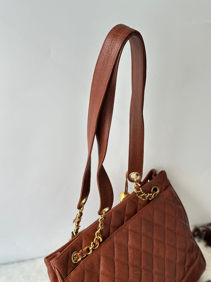 CHANEL Caviar Leather Chain Shoulder Bag 🧡🤎｜Caramel Brown × Spacious Capacity × Classic Chain Design