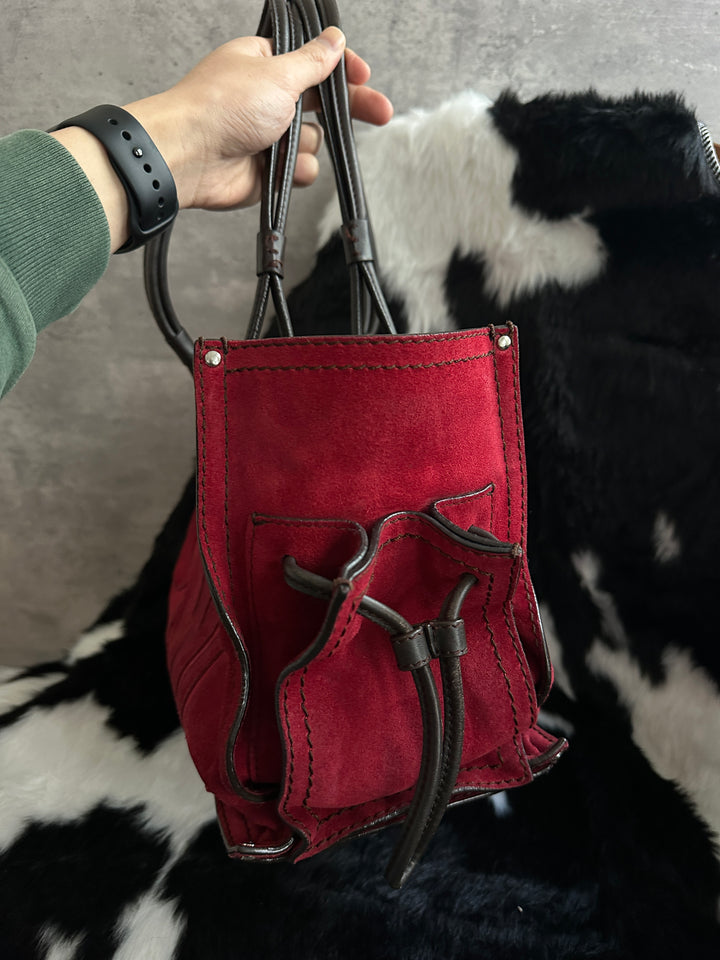 LOEWE Cowhide Suede Shopper Tote Bag ❤️｜Red Suede × Embossed Anagram × Spacious Everyday Size✨