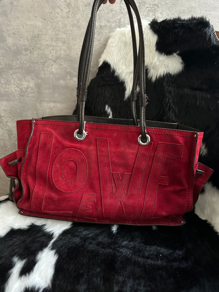 LOEWE Cowhide Suede Shopper Tote Bag ❤️｜Red Suede × Embossed Anagram × Spacious Everyday Size✨