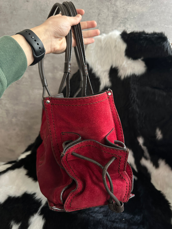 LOEWE Cowhide Suede Shopper Tote Bag ❤️｜Red Suede × Embossed Anagram × Spacious Everyday Size✨