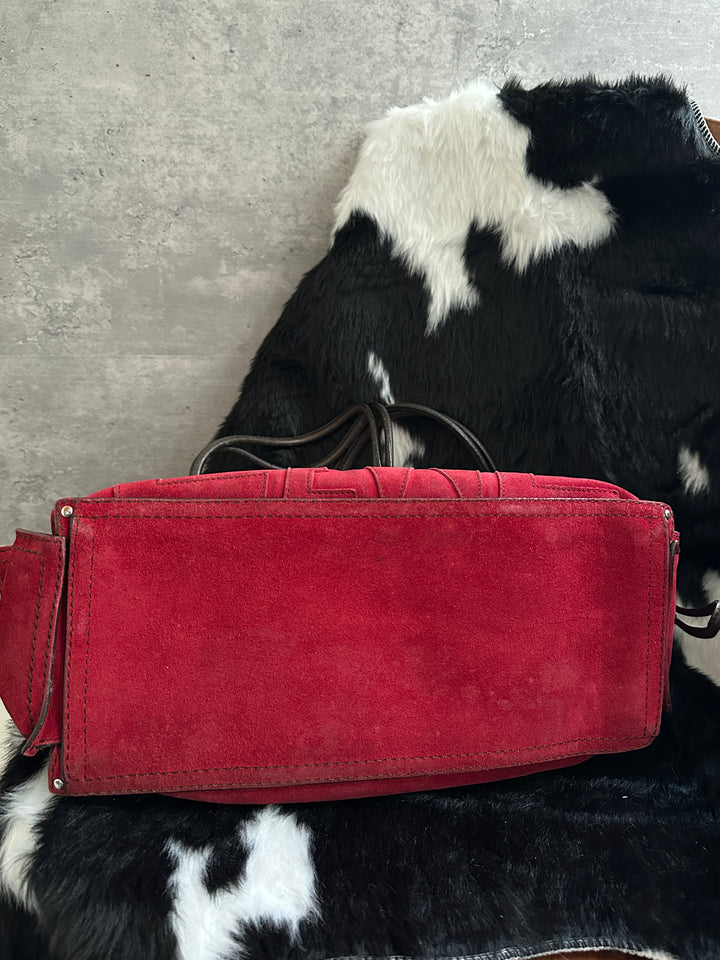 LOEWE Cowhide Suede Shopper Tote Bag ❤️｜Red Suede × Embossed Anagram × Spacious Everyday Size✨