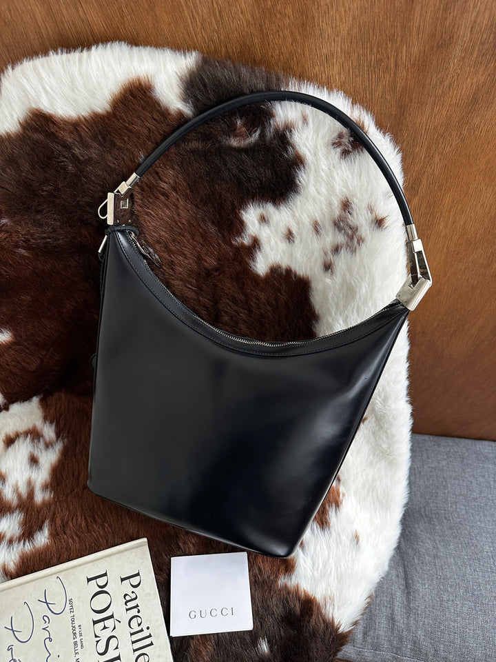 Gucci Box Leather Hobo Bag 🖤｜Minimalist Design × Detachable Handle × Crossbody Versatility