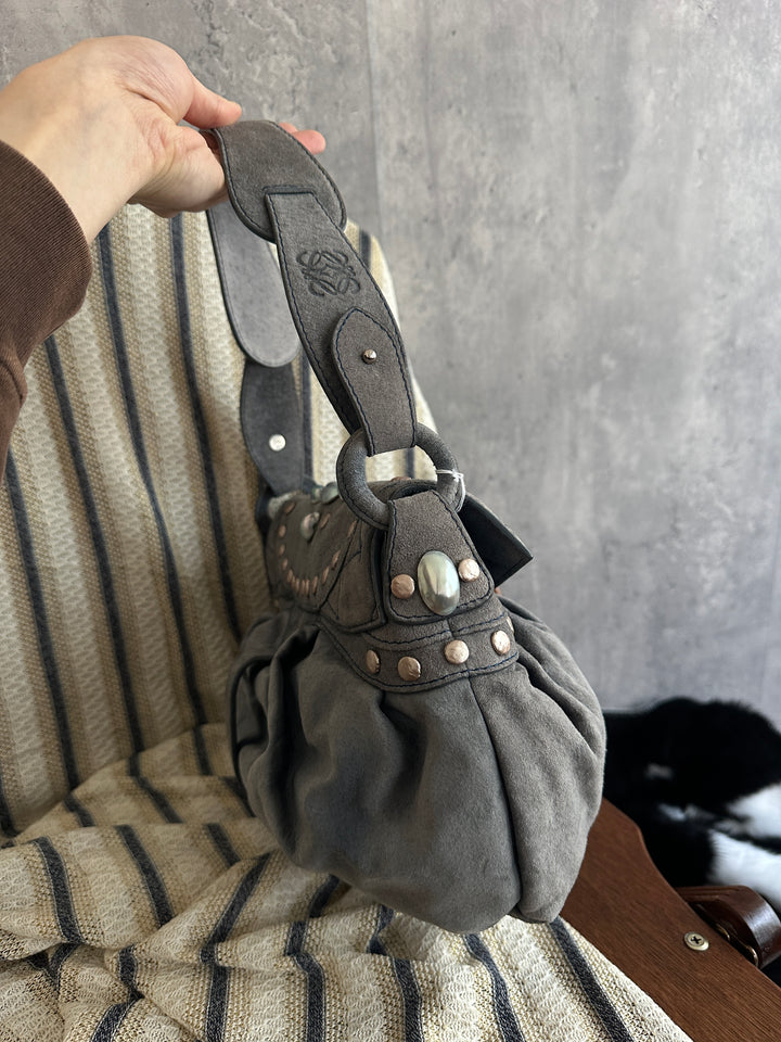Loewe Elephant Grey Suede Cloud Bag