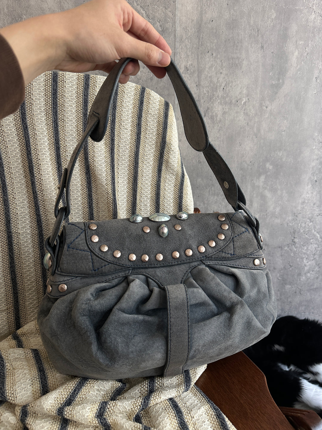 Loewe Elephant Grey Suede Cloud Bag