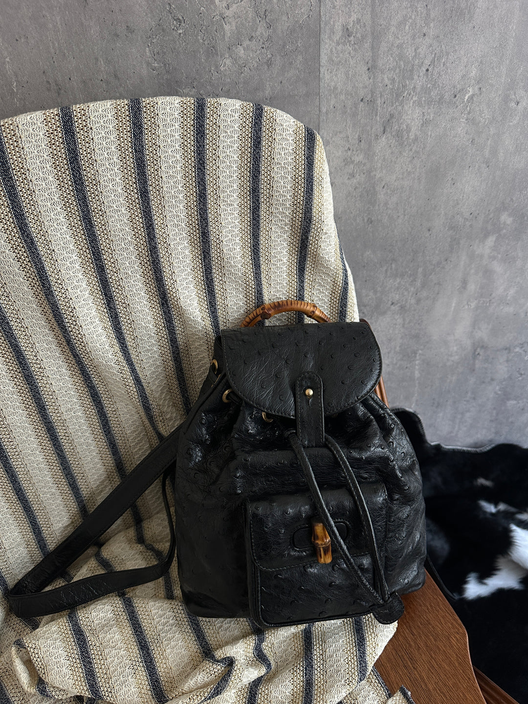 Gucci Bamboo Small Backpack in Ostrich Leather