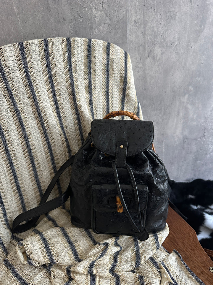 Gucci Bamboo Small Backpack in Ostrich Leather
