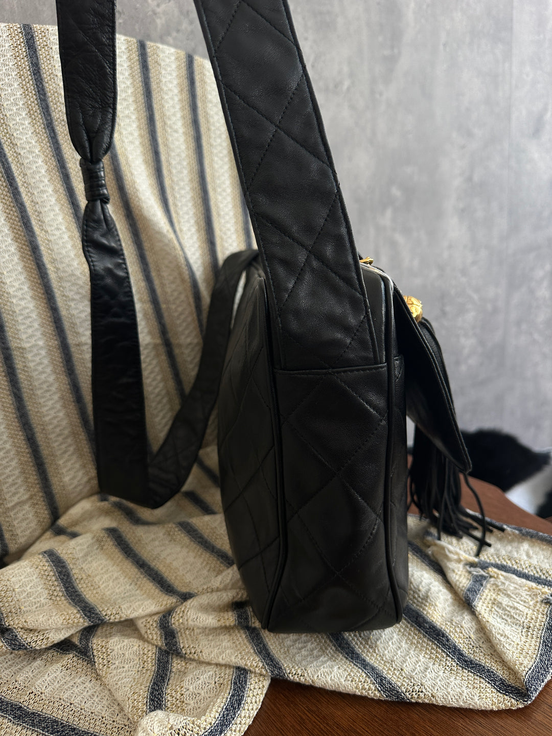 Chanel Vintage Quilted Lambskin Crossbody with Gold Ball Tassel