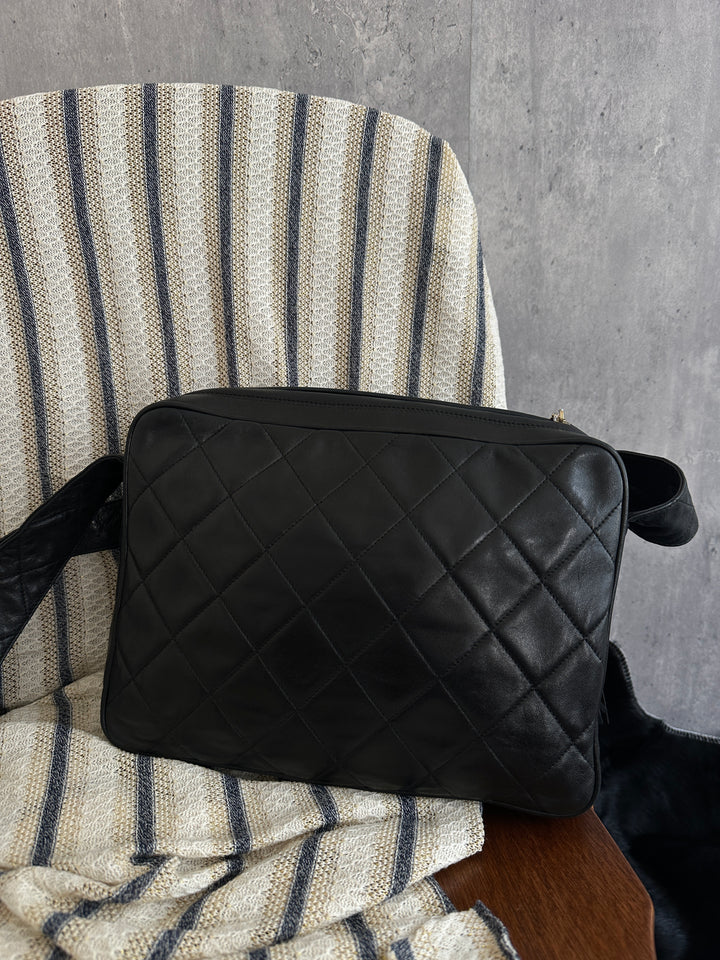 Chanel Vintage Quilted Lambskin Crossbody with Gold Ball Tassel