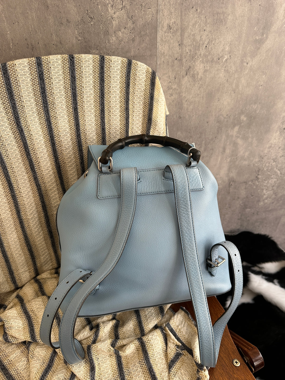 Gucci Bamboo Baby Blue Backpack with Tassels
