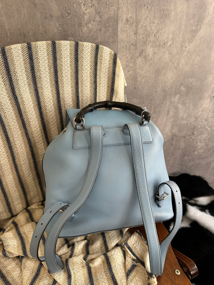 Gucci Bamboo Baby Blue Backpack with Tassels