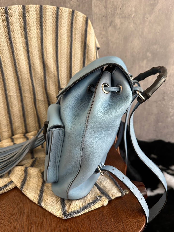 Gucci Bamboo Baby Blue Backpack with Tassels