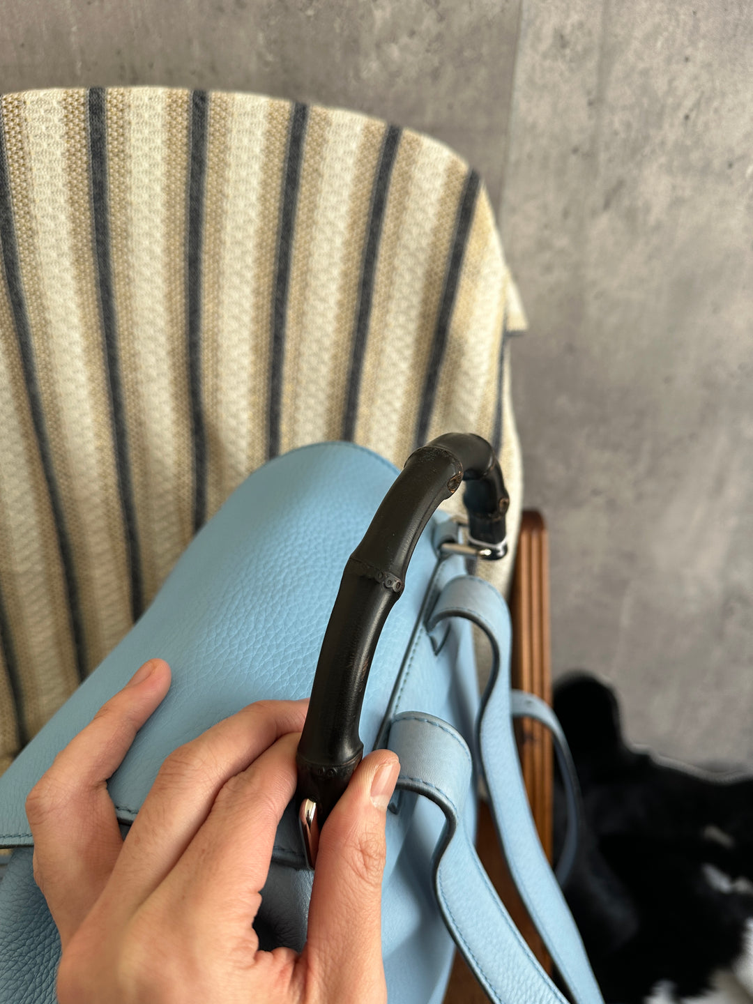 Gucci Bamboo Baby Blue Backpack with Tassels