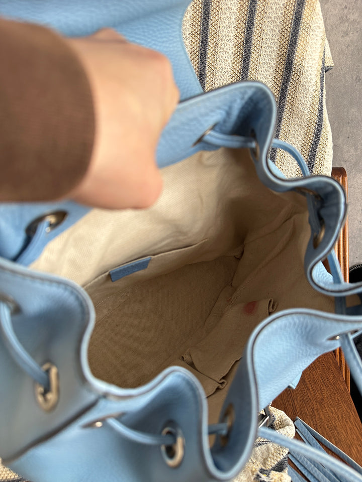Gucci Bamboo Baby Blue Backpack with Tassels