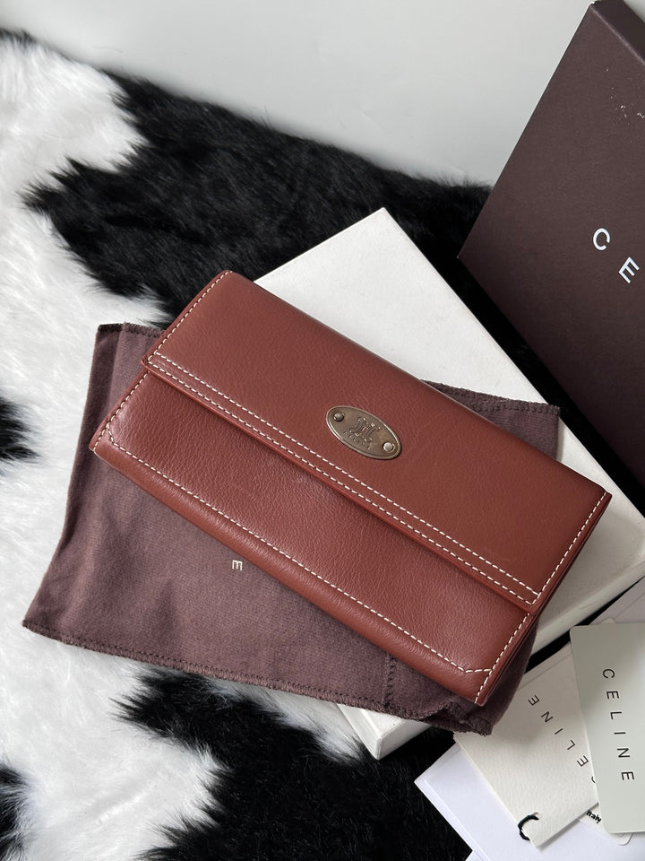 Celine Vintage Calfskin Long Wallet 🤎✨｜Rich Chocolate Tone・Full Set with Box・Convertible WOC Style