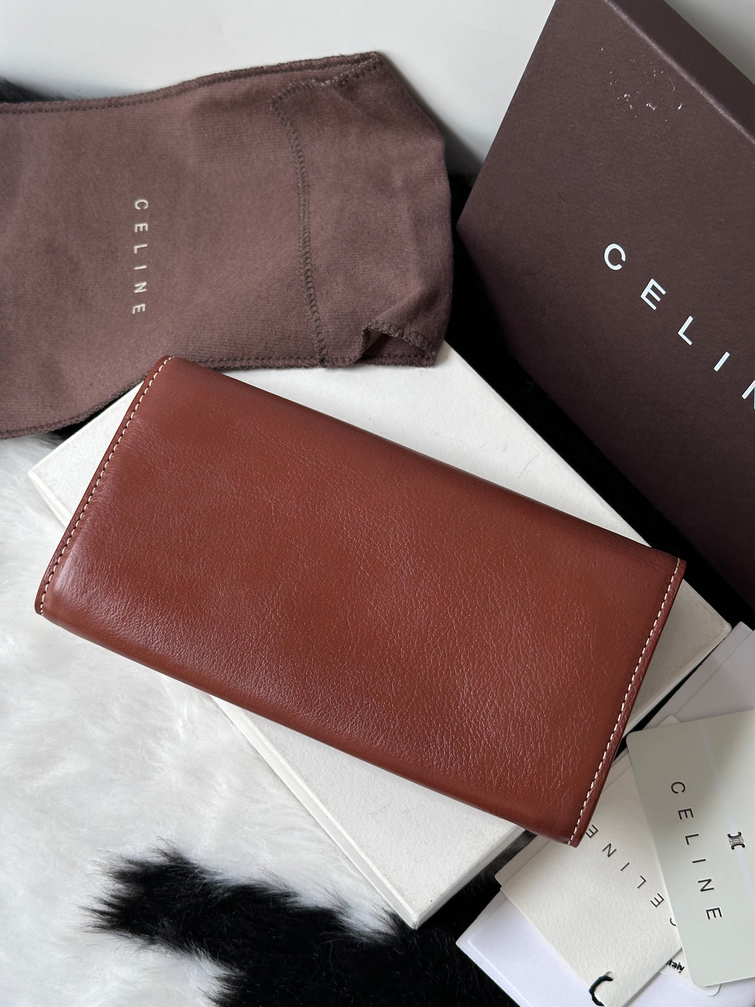 Celine Vintage Calfskin Long Wallet 🤎✨｜Rich Chocolate Tone・Full Set with Box・Convertible WOC Style