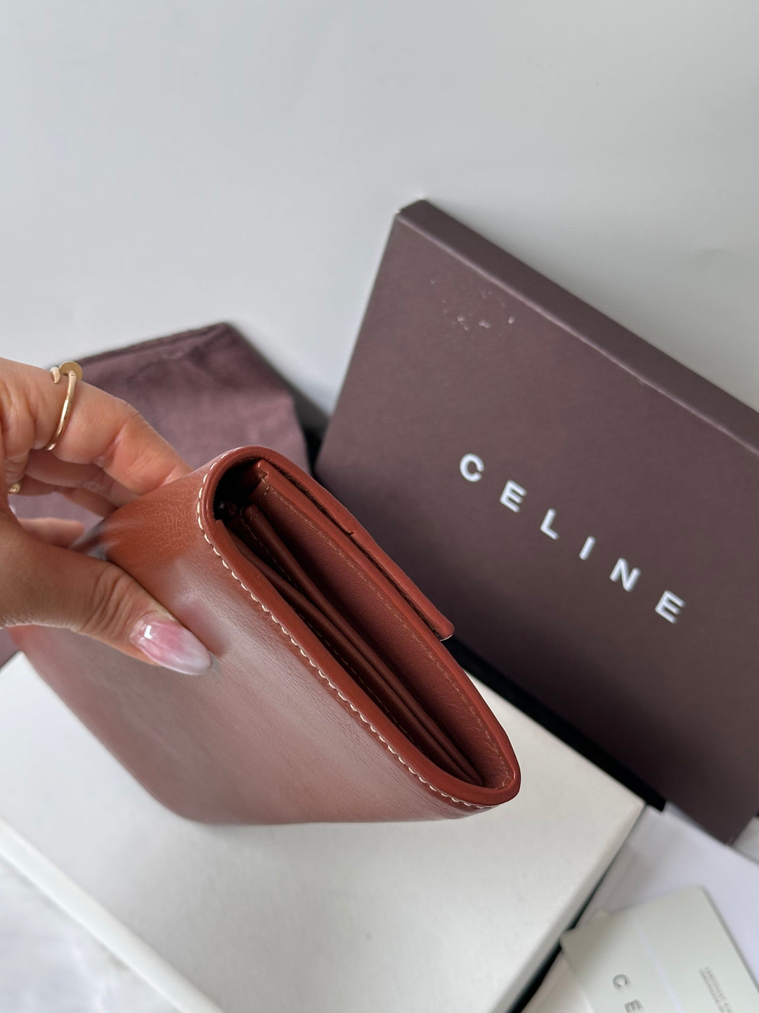 Celine Vintage Calfskin Long Wallet 🤎✨｜Rich Chocolate Tone・Full Set with Box・Convertible WOC Style