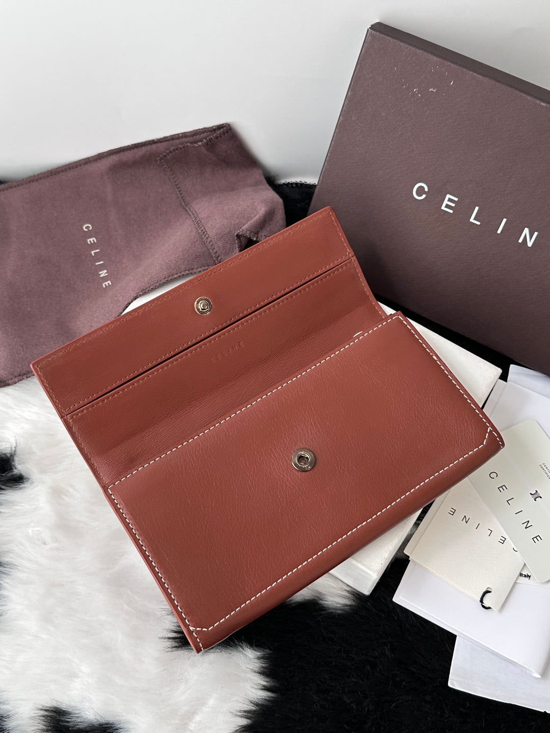 Celine Vintage Calfskin Long Wallet 🤎✨｜Rich Chocolate Tone・Full Set with Box・Convertible WOC Style