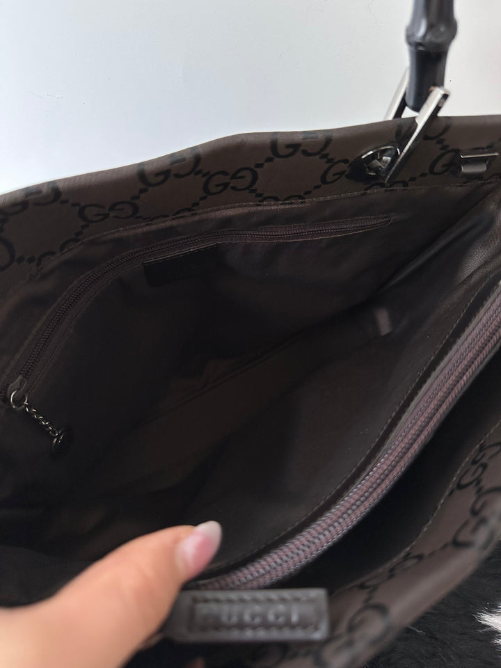 Gucci Bamboo Nylon Tote Bag 🖤🤎｜Iconic Bamboo Handle・Lightweight Nylon・With Original Strap