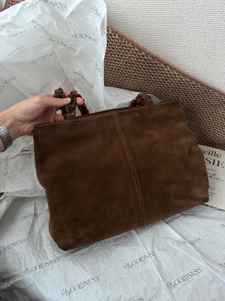 Chanel Suede “Teddy Bear” Tote — Brown with Tortoiseshell Chain Handles 🧸🤎 Vintage Atmosphere & Cozy Luxe