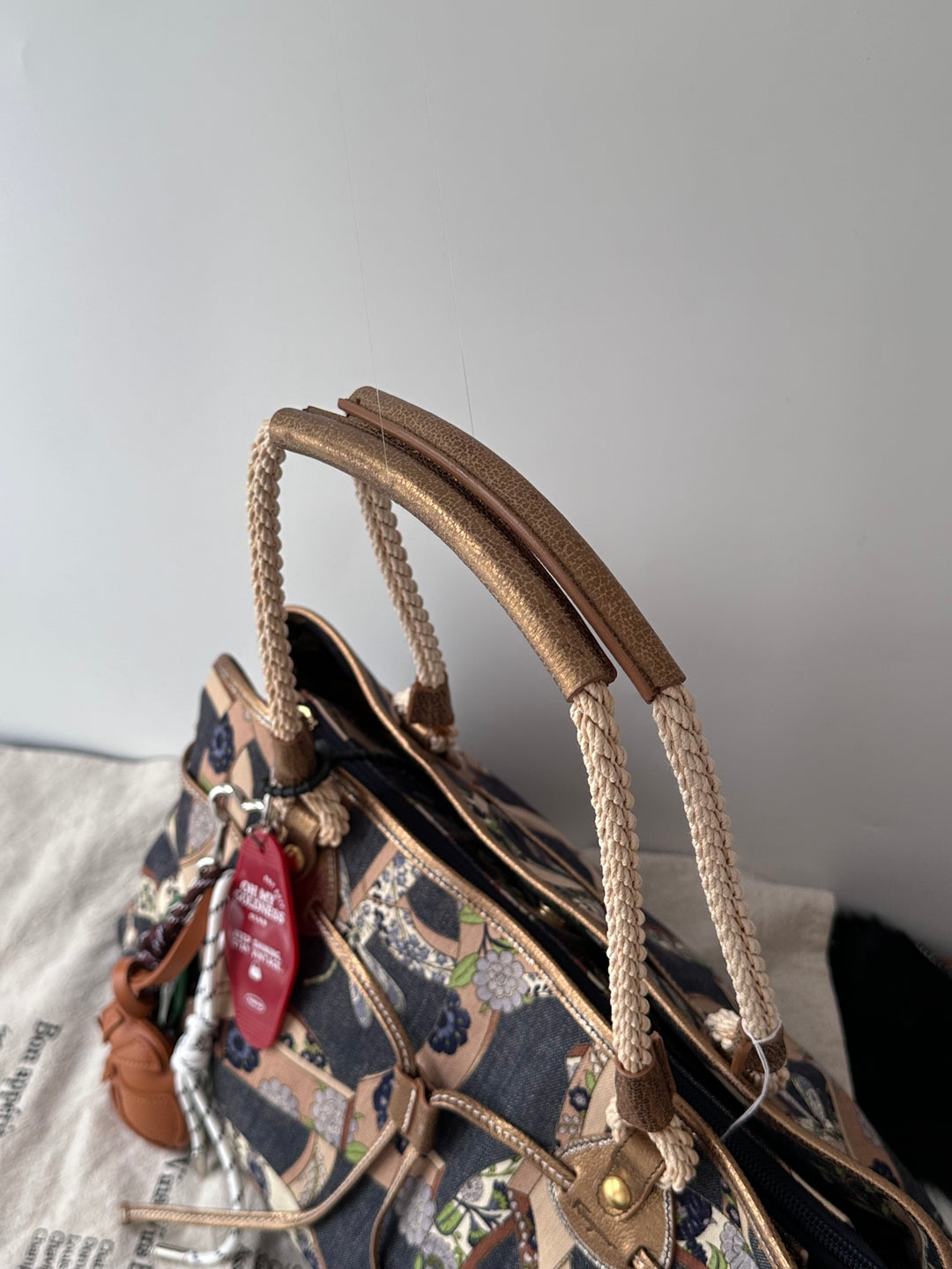 Ferragamo Denim Floral Tote Bag 💙✨｜Denim Patchwork・Floral Print・Large Capacity