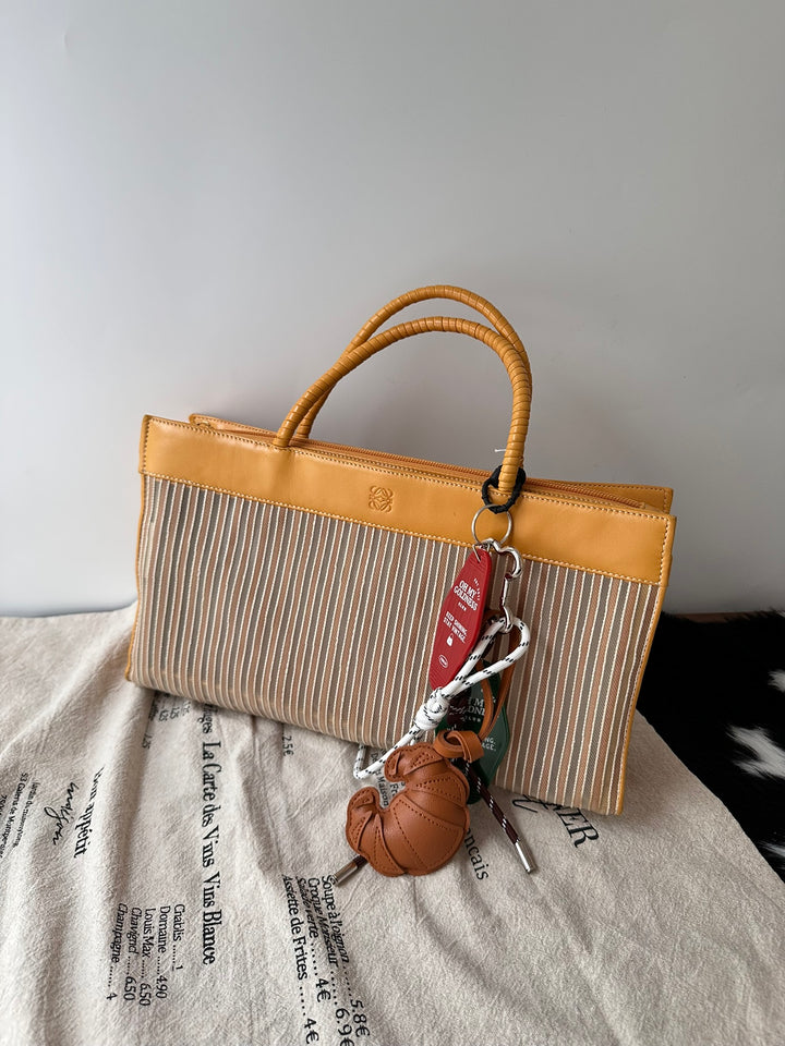 LOEWE Striped Top Handle Tote with Baby Pouch 🐣｜Duck Yellow Leather × Semi-Sheer Stripes × Matching Pouch✨