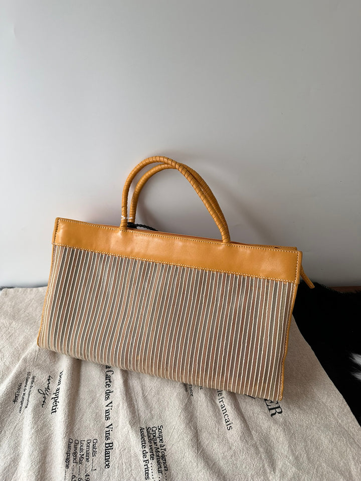 LOEWE Striped Top Handle Tote with Baby Pouch 🐣｜Duck Yellow Leather × Semi-Sheer Stripes × Matching Pouch✨