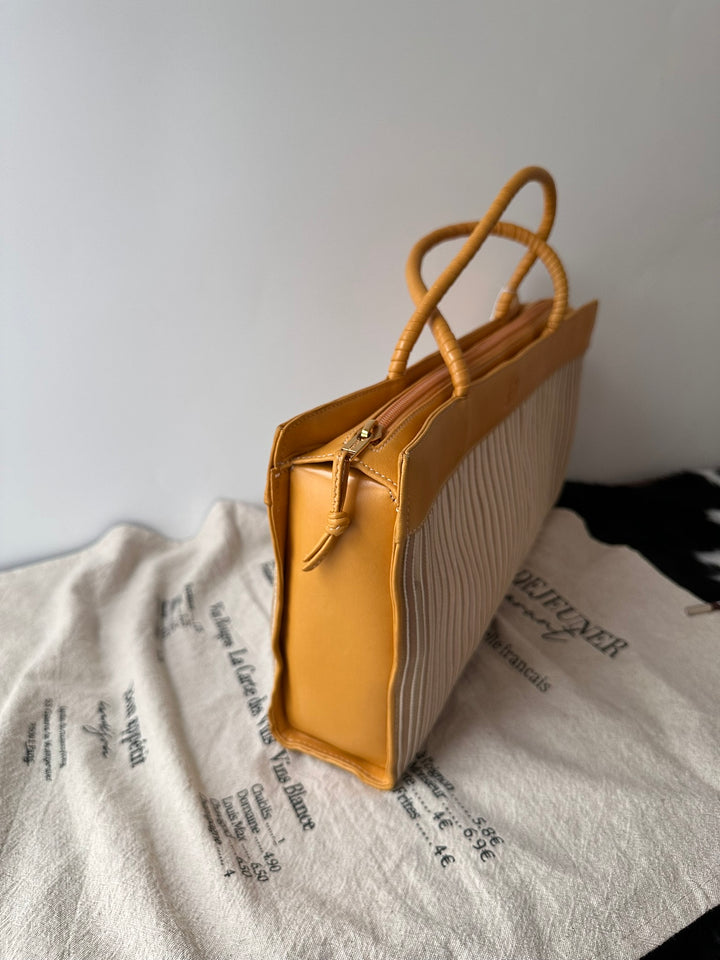 LOEWE Striped Top Handle Tote with Baby Pouch 🐣｜Duck Yellow Leather × Semi-Sheer Stripes × Matching Pouch✨