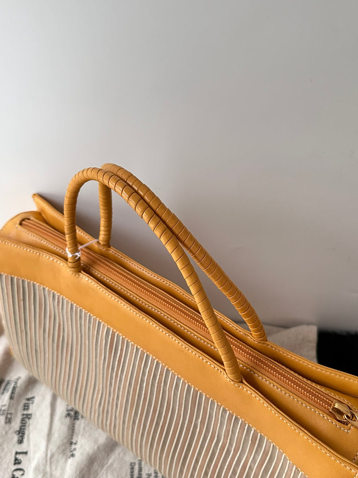 LOEWE Striped Top Handle Tote with Baby Pouch 🐣｜Duck Yellow Leather × Semi-Sheer Stripes × Matching Pouch✨
