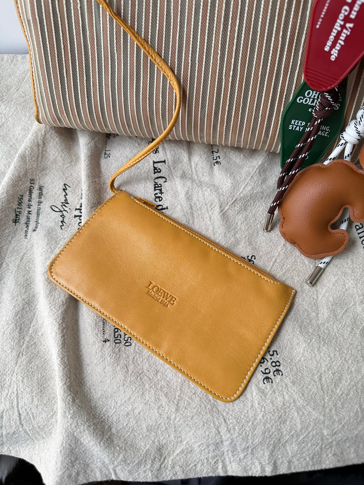 LOEWE Striped Top Handle Tote with Baby Pouch 🐣｜Duck Yellow Leather × Semi-Sheer Stripes × Matching Pouch✨