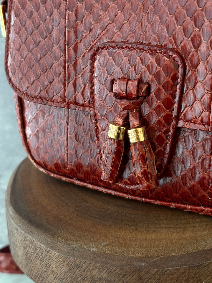 Celine Python Mini Crossbody ❤️✨｜Burgundy Python × Vintage Tassel Detail × Compact Silhouette