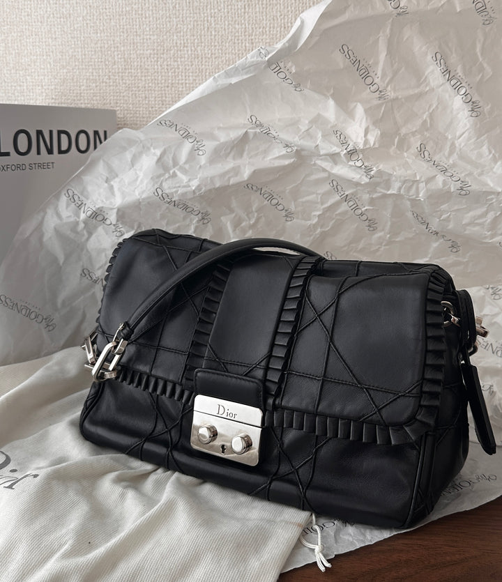 DIOR Cannage Chain Hobo Bag（Black × Silver Hardware, Small Size）｜Rare Vintage Find 🖤✨
