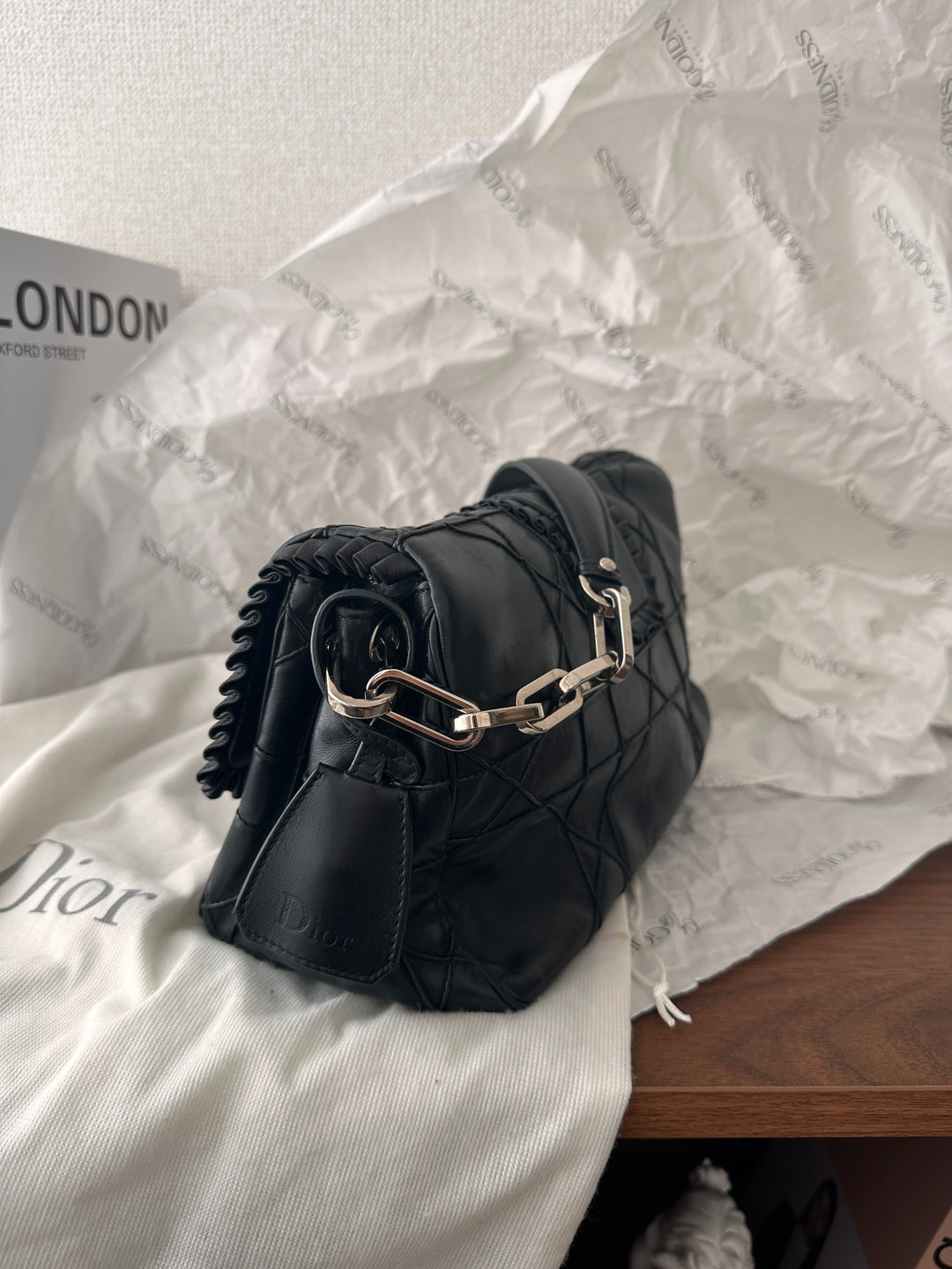 DIOR Cannage Chain Hobo Bag（Black × Silver Hardware, Small Size）｜Rare Vintage Find 🖤✨