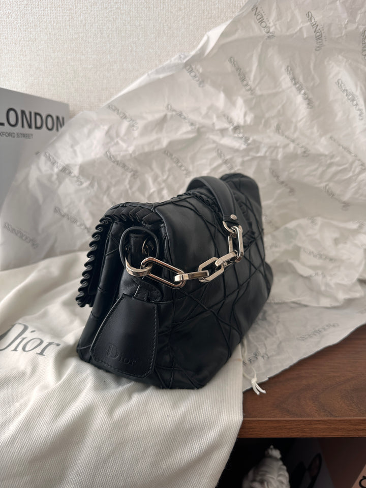 DIOR Cannage Chain Hobo Bag（Black × Silver Hardware, Small Size）｜Rare Vintage Find 🖤✨