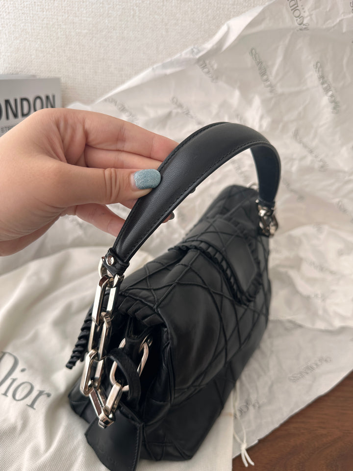 DIOR Cannage Chain Hobo Bag（Black × Silver Hardware, Small Size）｜Rare Vintage Find 🖤✨