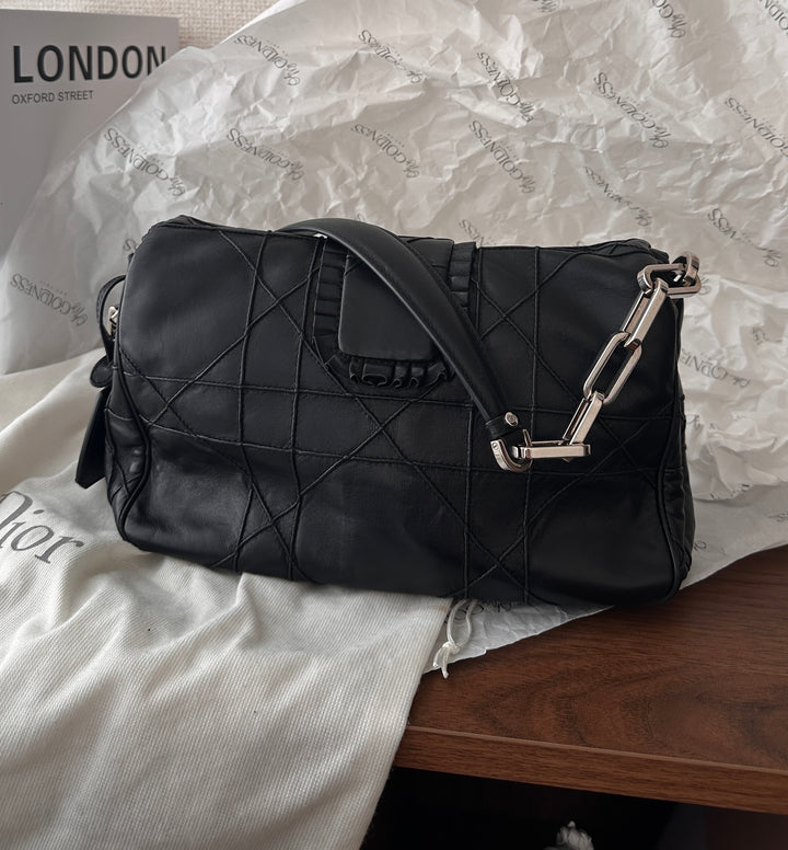 DIOR Cannage Chain Hobo Bag（Black × Silver Hardware, Small Size）｜Rare Vintage Find 🖤✨