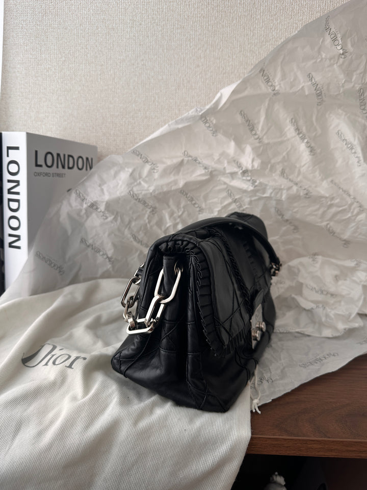 DIOR Cannage Chain Hobo Bag（Black × Silver Hardware, Small Size）｜Rare Vintage Find 🖤✨