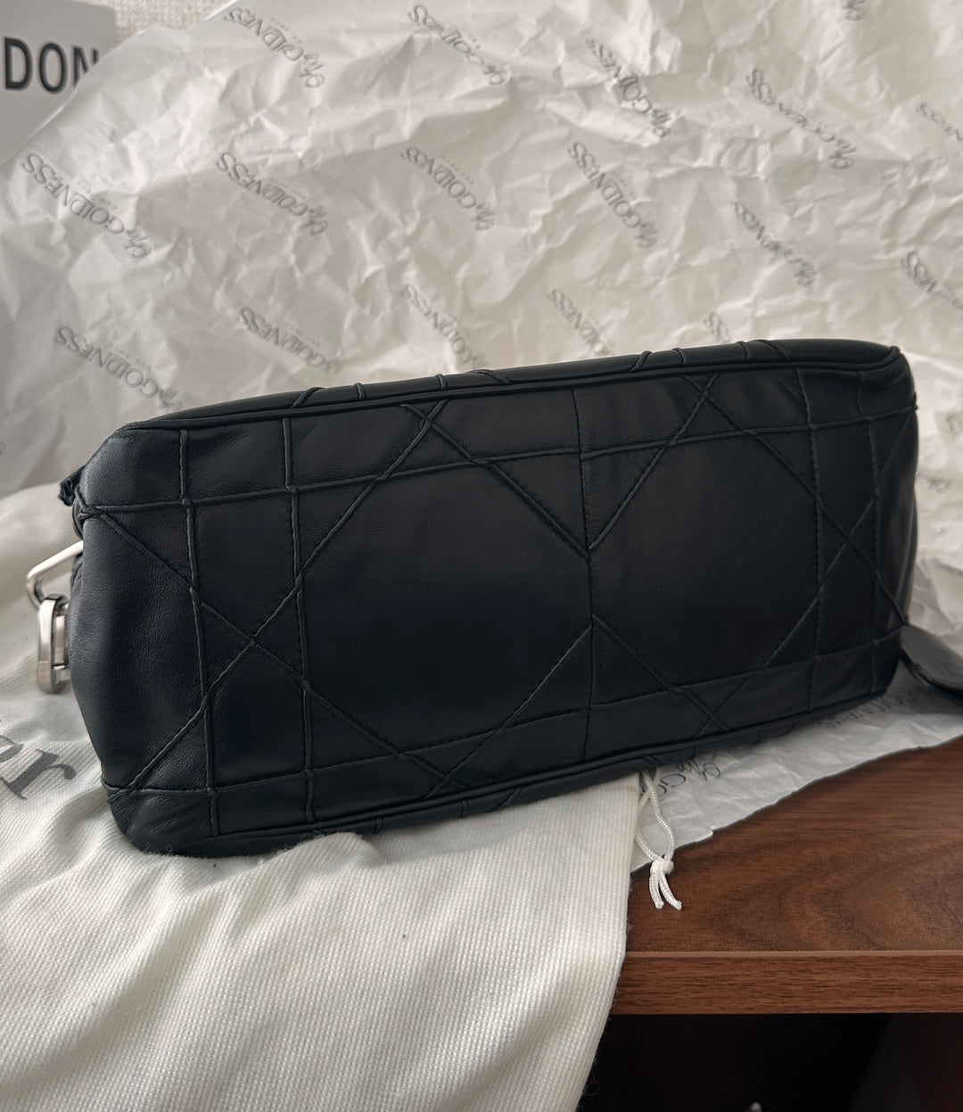 DIOR Cannage Chain Hobo Bag（Black × Silver Hardware, Small Size）｜Rare Vintage Find 🖤✨