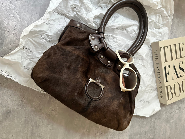 FERRAGAMO Salvatore Ferragamo Pony Hair Hobo – Signature Gancini Buckle 🐎 Sleek, Textured & Rare