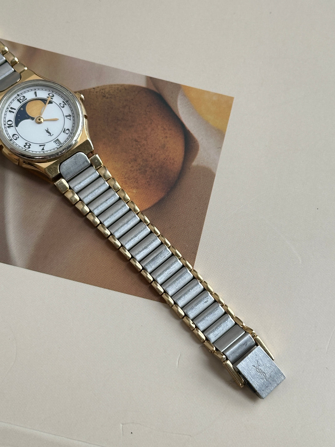 Yves Saint Laurent Moonphase Two-Tone Watch 🌙✨｜Moonphase Dial × Two-Tone Bracelet × Adjustable Fit