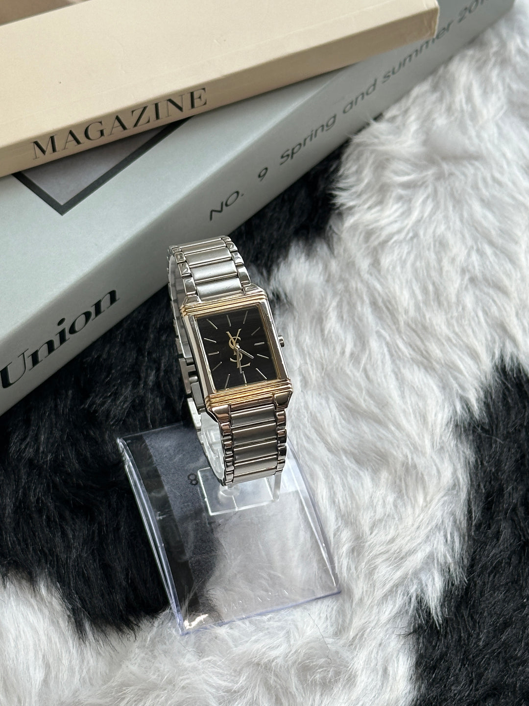 Yves Saint Laurent Tank Watch 🖤✨｜Rectangular Case × Black Dial × Two-Tone Details