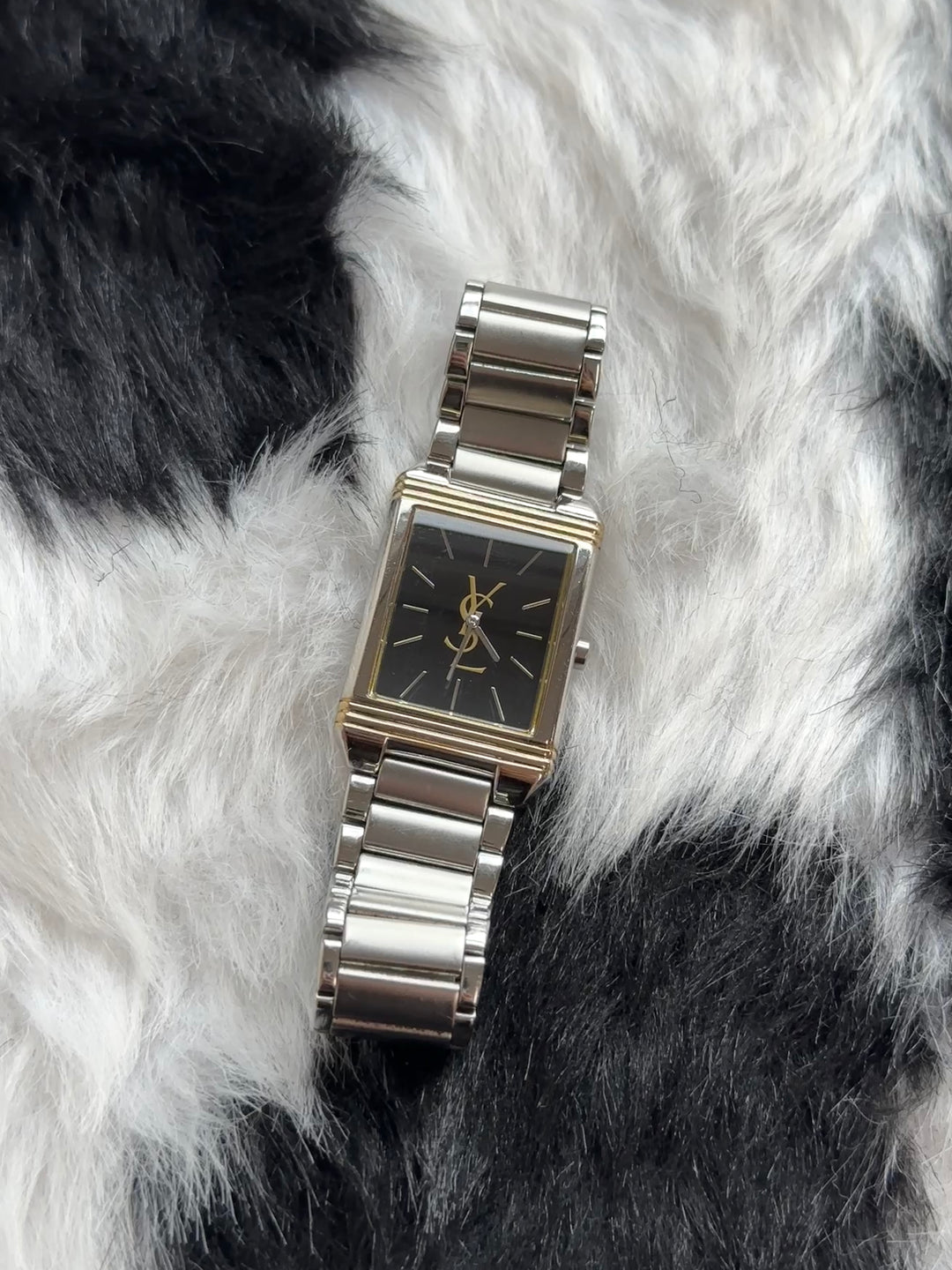 Yves Saint Laurent Tank Watch 🖤✨｜Rectangular Case × Black Dial × Two-Tone Details
