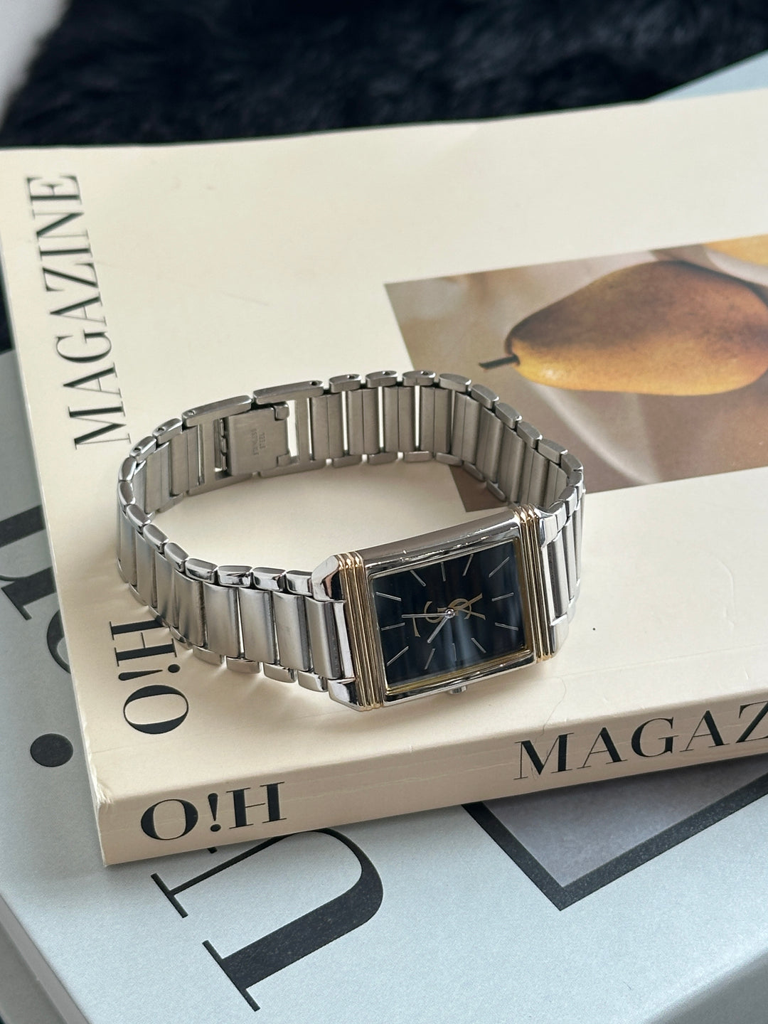 Yves Saint Laurent Tank Watch 🖤✨｜Rectangular Case × Black Dial × Two-Tone Details