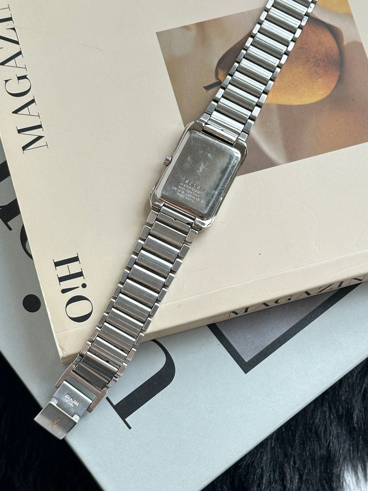 Yves Saint Laurent Tank Watch 🖤✨｜Rectangular Case × Black Dial × Two-Tone Details