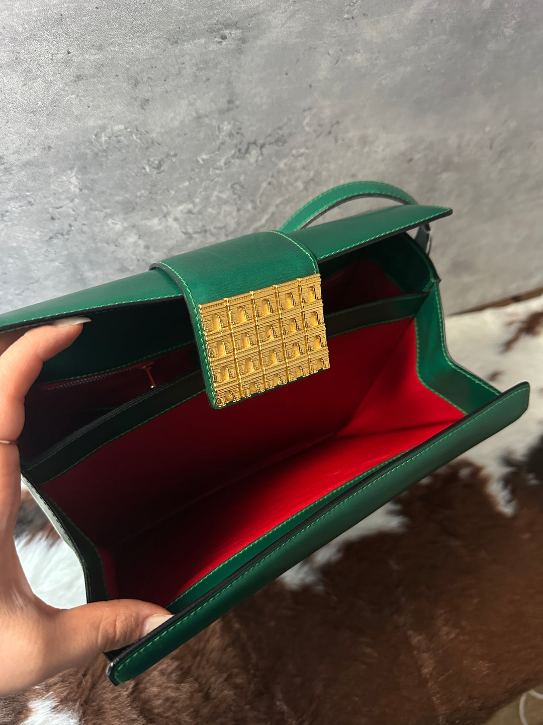 Celine Vintage Houndstooth Crossbody Bag 💚🖤｜Rare Houndstooth Appliqué × Triomphe Hardware × Emerald Green Leather